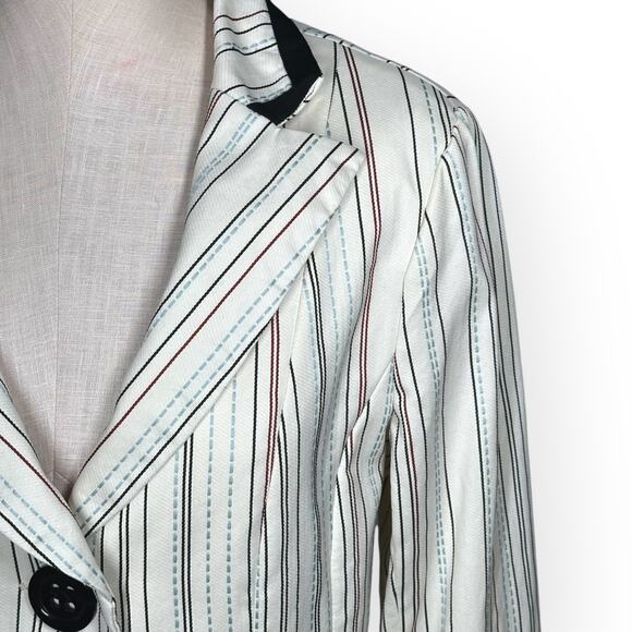 Vintage NANETTE LEPORE Striped Cream Blazer Equestrian Collegiate Ivy League 12 - Picture 4 of 12